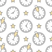 New Year seamless pattern with clock faces champagne flutes and sparkling stars for a sophisticated celebration look concept as Sophisticated New Year pattern with clock faces cham Clean Set 2 vector