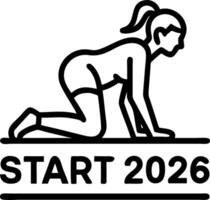 New Year Resolution 2026 concept with Start 2026 written on athletics track and athlete woman runner preparing for new year at sunset symbolizing challenge and change planning heal Clean vector