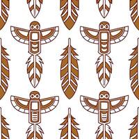 Native American totem poles and feathers seamless tile pattern with earthy tones and cultural motifs for authentic decor concept as Earthy toned totem poles and feathers arranged s Clean Set 4 vector