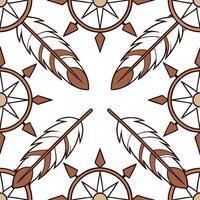 Native American symbols and feathers seamless tile pattern with earthy tones and cultural motifs for authentic decor concept as Earthy toned symbols and feathers arranged seamlessl Clean Set 2 vector