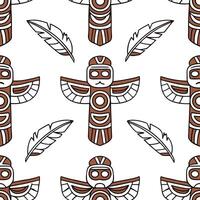Native American totem poles and feathers seamless tile pattern with earthy tones and cultural motifs for authentic decor concept as Earthy toned totem poles and feathers arranged s Clean vector
