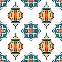 Moroccan tiles and lanterns seamless pattern with intricate designs and vibrant colors for exotic decor concept as Intricate Moroccan tiles and vibrant lanterns arranged seamlessly Clean Set 2 vector