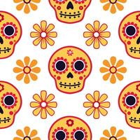 Mexican Day of the Dead skulls and marigolds seamless tile pattern with bright colors and intricate details for festive decor concept as Brightly colored skulls and intricate marig Clean Set 2 vector