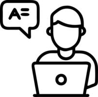 Man utilizes AI content generator on laptop for design translation chat image creation coding and ad solutions concept as Efficient integration of artificial intelligence boosting Clean vector