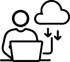 Man uses laptop displaying cloud computing diagram in hand illustrating networking internet services cloud technology and data storage concepts concept as Man interacts with lapto Clean vector