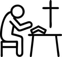 Man prays for Gods blessing holding hands with Bible and cross on wooden table seeking faith goodness and better life concept as Depicts heartfelt prayer and devotion emphasizing Clean vector