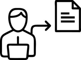 Man manages documents on computer using online documentation database digital file storage system software for records keeping database technology file access and document sharing Clean vector