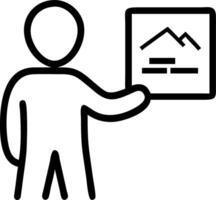 Man holding a tablet looking at lots of lands Land plot management real estate concept with vacant land for building construction and housing subdivision for sale rent buy or inve Clean vector
