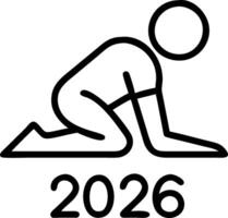 man on track with 2026 year marking symbolizing new beginnings ambition preparing for success renewed goals personal growth concept as Rear view man crouched on lane focusing stami Clean vector