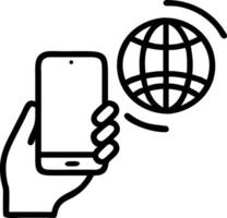 Man hand using mobile phone with worldwide connection technology interface symbolizes global communication and connectivity concept as Highlights the power of digital tools in ena Clean vector