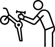 Male mechanic in bicycle repair shop wearing gloves and using specialized tools focusing on precise bike maintenance tasks concept as Close up moment capturing professional at wor Clean vector