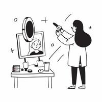 Makeup Artist Demonstrating Primer Application in Studio with Copy Space concept as Wide shot of a makeup artist demonstrating primer application in a professional studio The came Clean vector