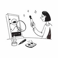 Makeup Artist Presenting Lipstick and Brush with Copy Space concept as Wide shot of a makeup artist demonstrating lipstick application using a brush The camera pans from left to r Clean Set 2 vector
