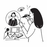 Makeup Artist Demonstrating Lip Gloss Application in Studio with Copy Space concept as Long shot of a makeup artist demonstrating lip gloss application in a professional studio Th Clean Set 2 vector