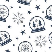 Magical snow globe and snowflake seamless tile pattern with sparkling winter elements concept as Magical snow globes and sparkling snowflakes create a seamless tile pattern with en Clean vector