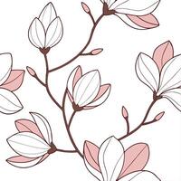 Lush magnolia flower seamless tile pattern with soft pink hues and gentle delicate petals concept as Delicate magnolia flowers with soft pink hues create a seamless spring pattern Clean vector