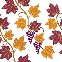 Lush autumn vineyard seamless tile pattern with grapevines leaves and rich colors concept as Grape vines and lush autumn leaves in rich colors create a vineyard themed seamless til Clean vector