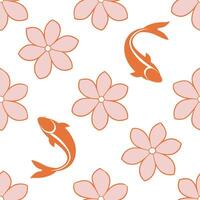 Japanese Sakura and Koi Fish seamless tile pattern with soft pinks and vibrant oranges for serene home decor concept as Soft pink sakura blossoms and vibrant orange koi fish arrang Clean Set 2 vector