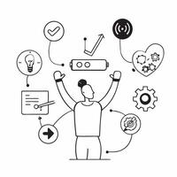 Individual with smart fitness equipment and tech overlay symbolizing advanced fitness integration in double exposure with copy space concept as An individual blended with smart fi Clean vector