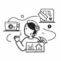 Individual with headset coffee and home office overlay symbolizing American remote work routine in double exposure with copy space concept as An individual blended with a headset Clean vector