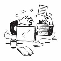 Individual with office desk coffee mug and planner overlay symbolizing American corporate lifestyle in double exposure with copy space concept as An individual blended with an off Clean vector