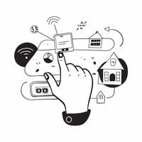 Individual with smart appliances and digital interface overlay symbolizing connected home management in double exposure with copy space concept as An individual blended with smart Clean vector