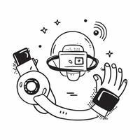 Individual with fitness tracker and digital interface overlay symbolizing health focused smart lifestyle in double exposure with copy space concept as An individual blended with a Clean vector