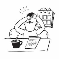 Individual with desk calendar and coffee mug overlay symbolizing American office productivity in double exposure with copy space concept as An individual blended with a desk calen Clean vector