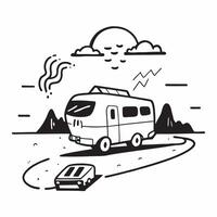 Individual with a van desert highway and road trip playlist overlay symbolizing desert road trip with copy space concept as An individual blended with a van desert highway and roa Clean vector