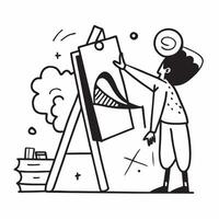 Individual with an art gallery artist palette and easel overlay symbolizing artistic cultural travel with copy space concept as An individual blended with an art gallery artist pa Clean vector