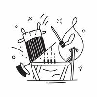 Individual with a traditional craft weaving loom and handmade goods overlay symbolizing craft cultural travel with copy space concept as An individual blended with a traditional c Clean vector