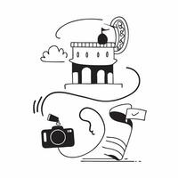 Individual with a travel lens historical monument and camera strap overlay symbolizing architectural travel photography with copy space concept as An individual blended with a tra Clean vector