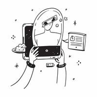 Individual with a smart mirror digital assistant and wardrobe overlay symbolizing tech savvy personal care in double exposure with copy space concept as An individual blended with Clean vector