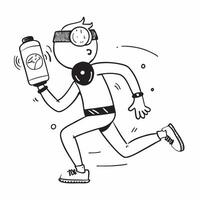 Individual with a smart watch jogging path and water bottle overlay symbolizing tech integrated fitness in double exposure with copy space concept as An individual blended with a Clean vector