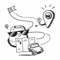 Individual with a road map convertible car and sunglasses overlay symbolizing road travel in double exposure with copy space concept as An individual blended with a road map conve Clean vector