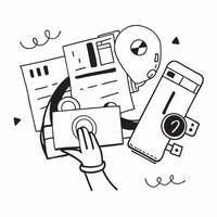 Individual with a point and shoot camera travel tickets and city map overlay symbolizing urban travel photography with copy space concept as An individual blended with a point and Clean vector
