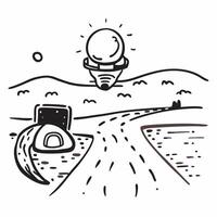 Individual with a motorcycle desert road and helmet overlay symbolizing motorcycle road trip with copy space concept as An individual blended with a motorcycle desert road and hel Clean vector