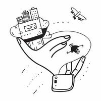 Individual with a drone city skyline and memory card overlay symbolizing aerial travel photography with copy space concept as An individual blended with a drone city skyline and m Clean vector