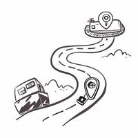 Individual with a car winding road and camera overlay symbolizing travel photography road trip with copy space concept as An individual blended with a car winding road and camera Clean vector