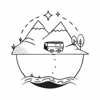 Individual with a camper van mountain view and map overlay symbolizing road trip adventure in double exposure with copy space concept as An individual blended with a camper van mo Clean Set 2 vector