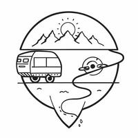 Individual with a camper van mountain view and map overlay symbolizing road trip adventure in double exposure with copy space concept as An individual blended with a camper van mo Clean Set 3 vector
