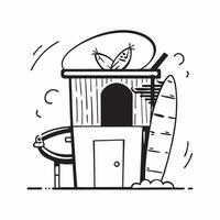 Individual with a beach shack lifeguard chair and surfboard overlay symbolizing beach life with copy space concept as An individual blended with a beach shack lifeguard chair and Clean vector
