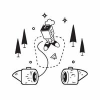 Individual with a 360 camera forest path and hiking boots overlay symbolizing 360 degree travel photography with copy space concept as An individual blended with a 360 camera fore Clean vector