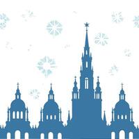 Icy blue winter skyline seamless tile pattern with glittering snowflakes and stars concept as Glittering snowflakes and stars illuminate an icy blue winter skyline in a seamless ti Clean vector