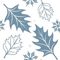 Icy frost leaf seamless tile pattern with delicate snowflakes and cool blue accents concept as Delicate snowflakes on icy frost leaves create a seamless tile pattern with cool blue Clean vector