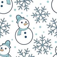 Icy snowflake and snowman seamless tile pattern with playful winter elements and cool tones concept as Playful snowmen paired with icy snowflakes create a seamless tile pattern wit Clean vector