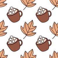 Hot cocoa and marshmallows seamless tile pattern with warm inviting colors concept as Hot cocoa topped with marshmallows creates a seamless tile pattern with warm inviting autumn c Clean vector