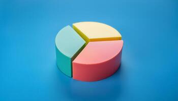 Colorful 3D pie chart on blue background. Perfect for visual data representation and infographic use photo