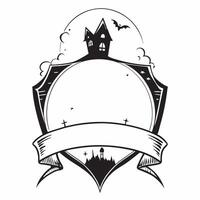 Haunted House and Graveyard Border with Fright Night Wording concept as A chilling border frame featuring a haunted house and graveyard perfect for Halloween celebrations The word Clean vector