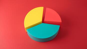 Colorful 3D pie chart on red background. Perfect for visual data representation and infographic use photo